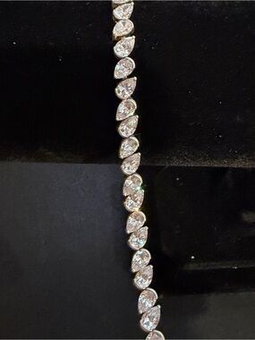 Vintage Sterling Silver Diamonique Pear Shapes CZ Tennis Bracelet Made In Korea
